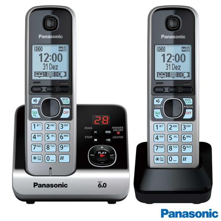 Menor preço em Telefone sem Fio Panasonic DECT 6.0, Viva Voz, Black Piano e Prata- KXTG6722