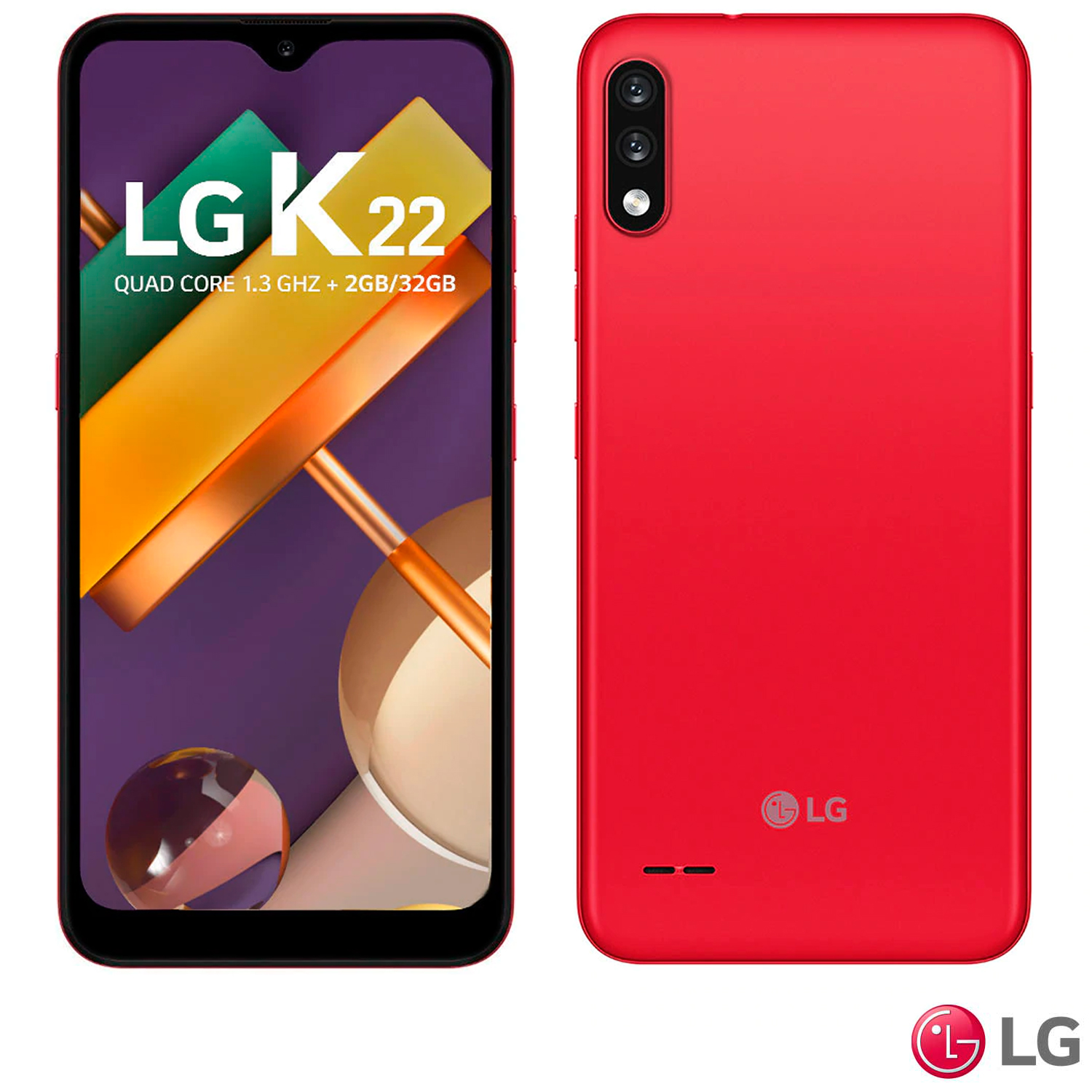 Smartphone K22 Red LG, com Tela de 6,2″, 4G, 32GB,e Câmera Dupla de 13 MP + 2 MP – LMK200BMW.ABRARD